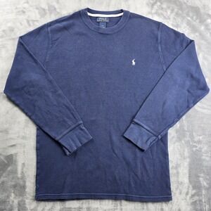 Polo Ralph Lauren Thermal Shirt Mens Large Navy Blue Waffle Knit Long Sleeve